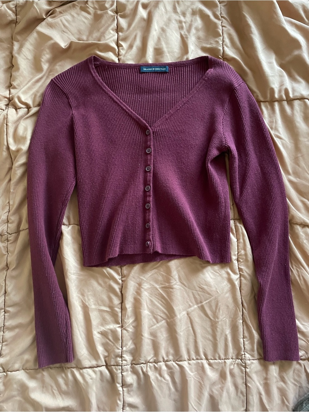 Brandy Melville Burgundy Ribbed Button-Up Cardigan XS/S